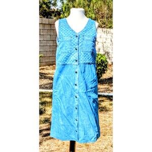 Vintage Blue J. 2000s Denim Midi Jean Medium Full-Button 4-Pocket Tank Dress EUC